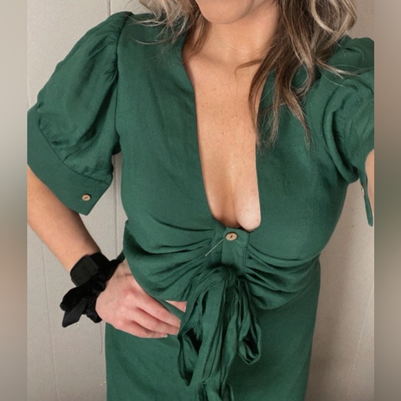 EUC Emerald green tie-front midi / maxi dress - Picture 3 of 8